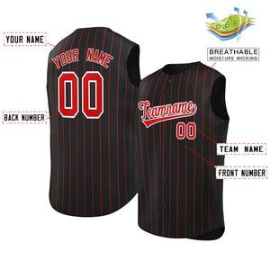 Custom Black Red-White Sleeveless Stripe Fashion Baseball Jersey