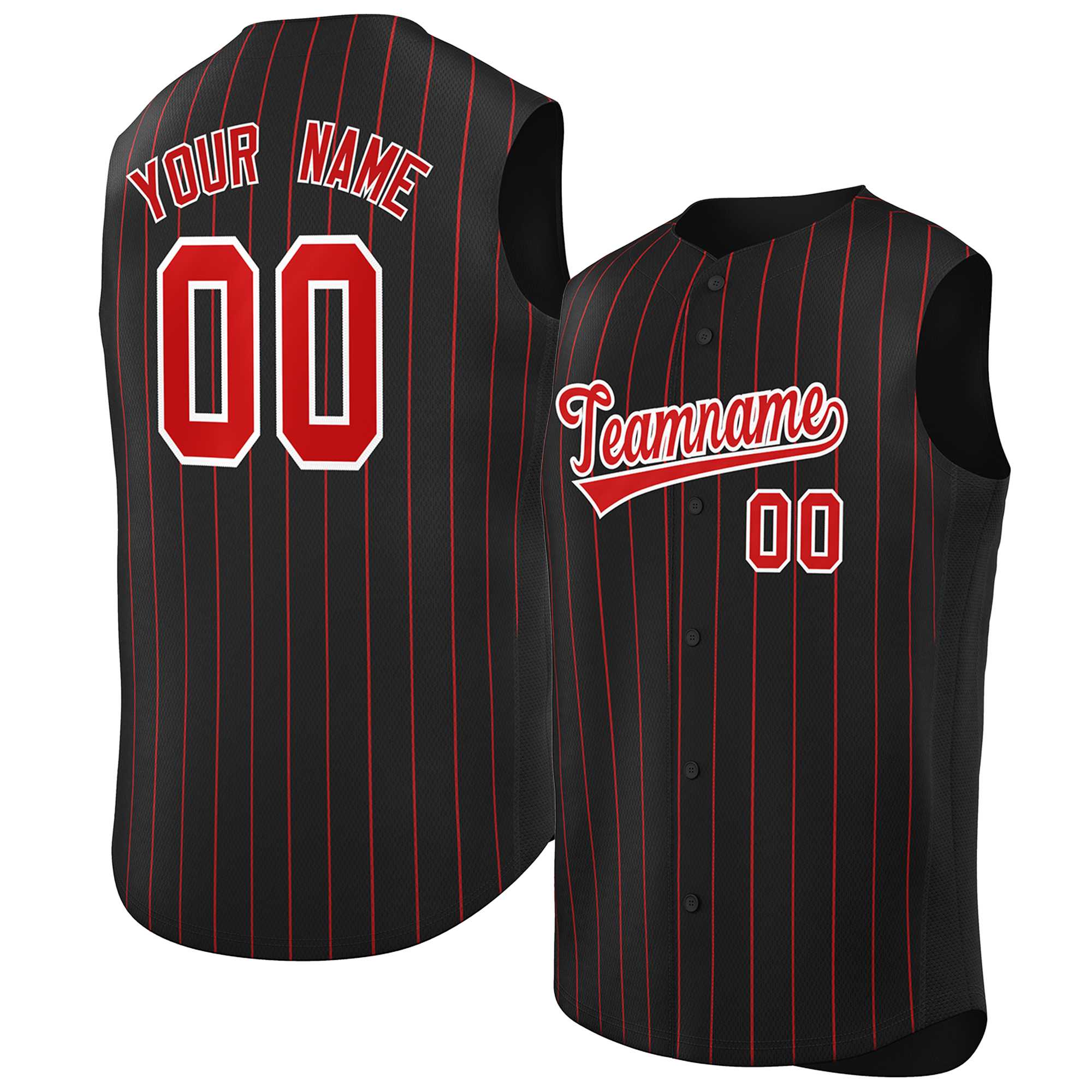 Maillot de baseball à rayures sans manches, personnalisé, noir, rouge et blanc, à la mode