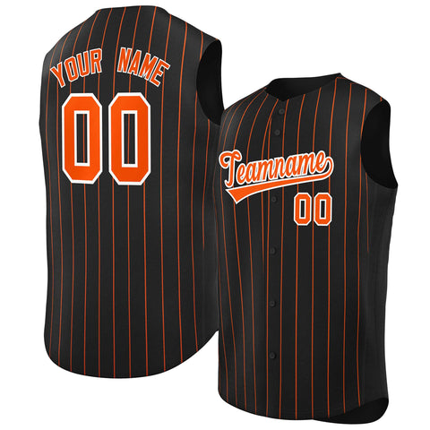 Custom Black Orange-White Sleeveless Stripe Fashion Baseball Jersey