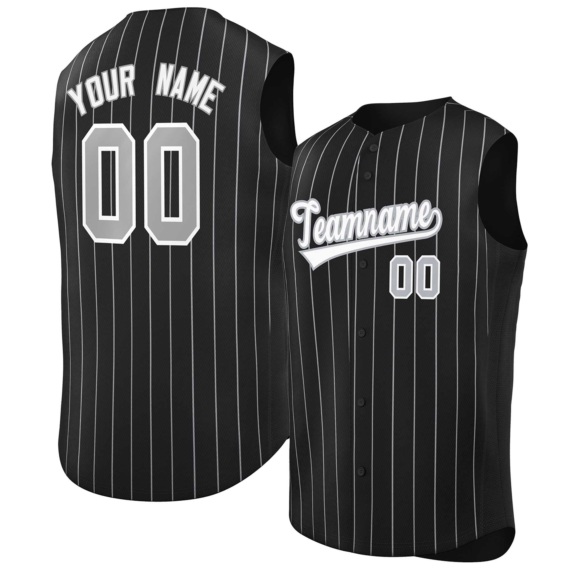 Maillot de baseball à rayures sans manches, personnalisé, noir, blanc et gris, à la mode