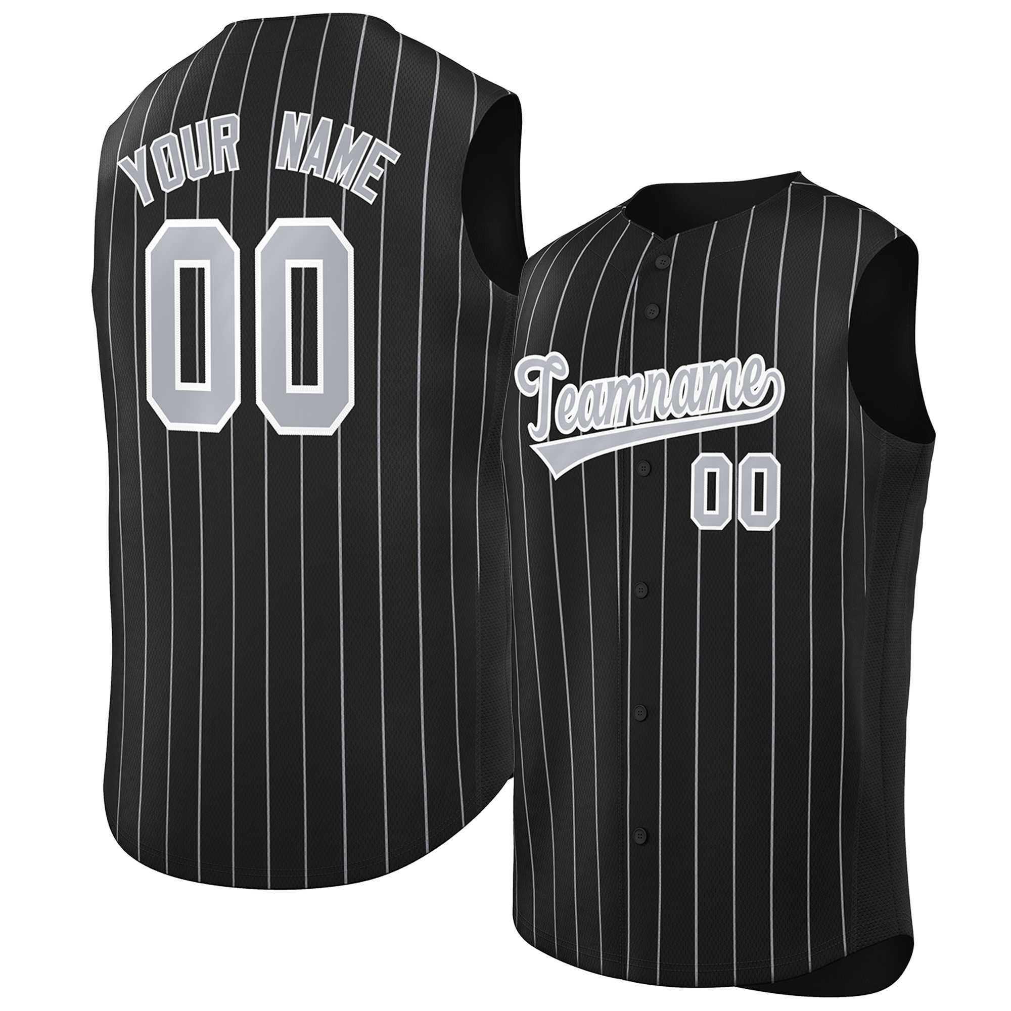 Maillot de baseball à rayures sans manches, personnalisé, noir, gris-blanc, à la mode