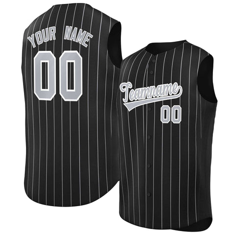 Custom Black Gray-White Sleeveless Stripe Fashion Baseball Jersey