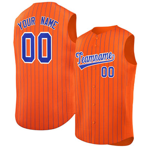 Custom Orange Royal-White Sleeveless Stripe Fashion Baseball Jersey