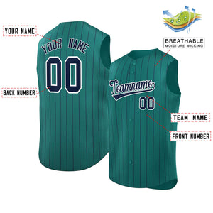 Maillot de baseball personnalisé à rayures sans manches, bleu marine et blanc, à la mode