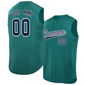 Maillot de baseball personnalisé à rayures sans manches, bleu marine et blanc, à la mode