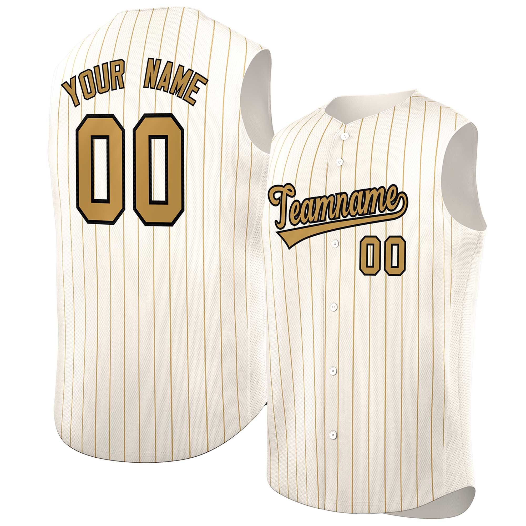 Custom Cream Old Gold-Black Sleeveless Stripe Fashion Baseball Jersey