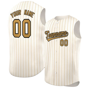 Maillot de baseball à rayures sans manches, crème personnalisé, vieux or-noir, à la mode