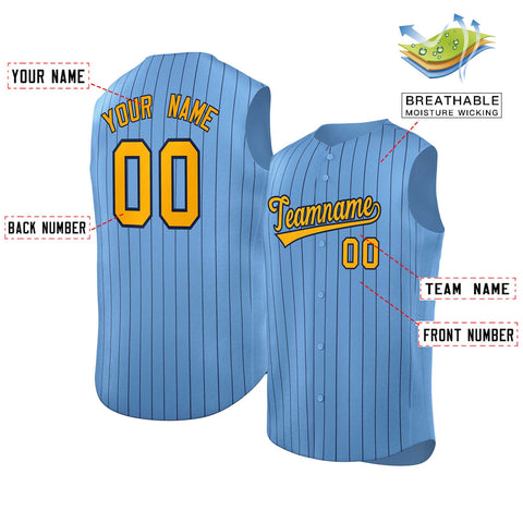 Custom Light Blue Yellow-Navy Sleeveless Stripe Fashion Baseball Jersey