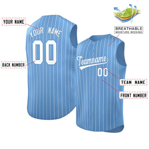 Custom Light Blue White-Light Blue Sleeveless Stripe Fashion Baseball Jersey