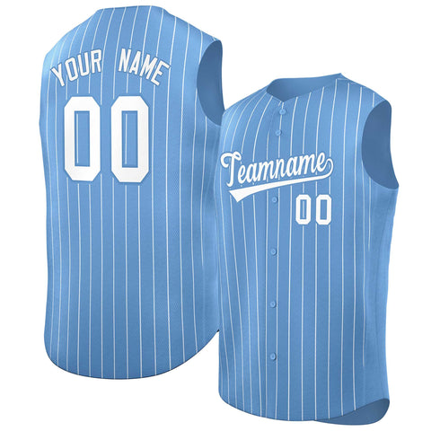 Custom Light Blue White-Light Blue Sleeveless Stripe Fashion Baseball Jersey