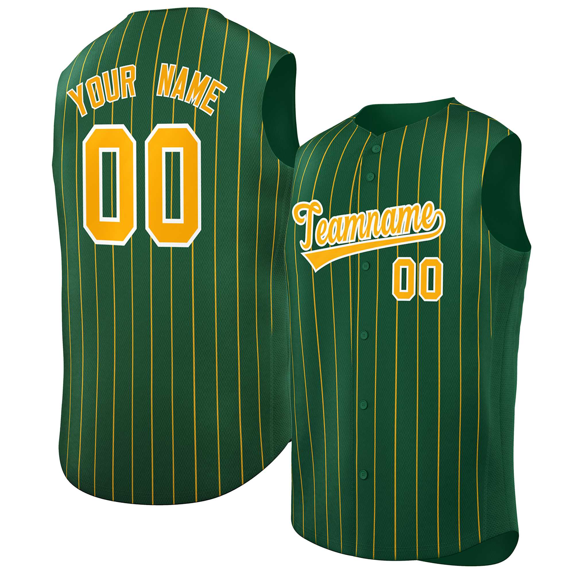 Maillot de baseball à rayures sans manches, personnalisé, vert, jaune et blanc, à la mode