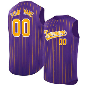 Custom Purple Yellow-White Sleeveless Stripe Fashion Baseball Jersey