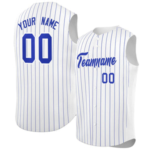 Custom White Royal-White Sleeveless Stripe Fashion Baseball Jersey