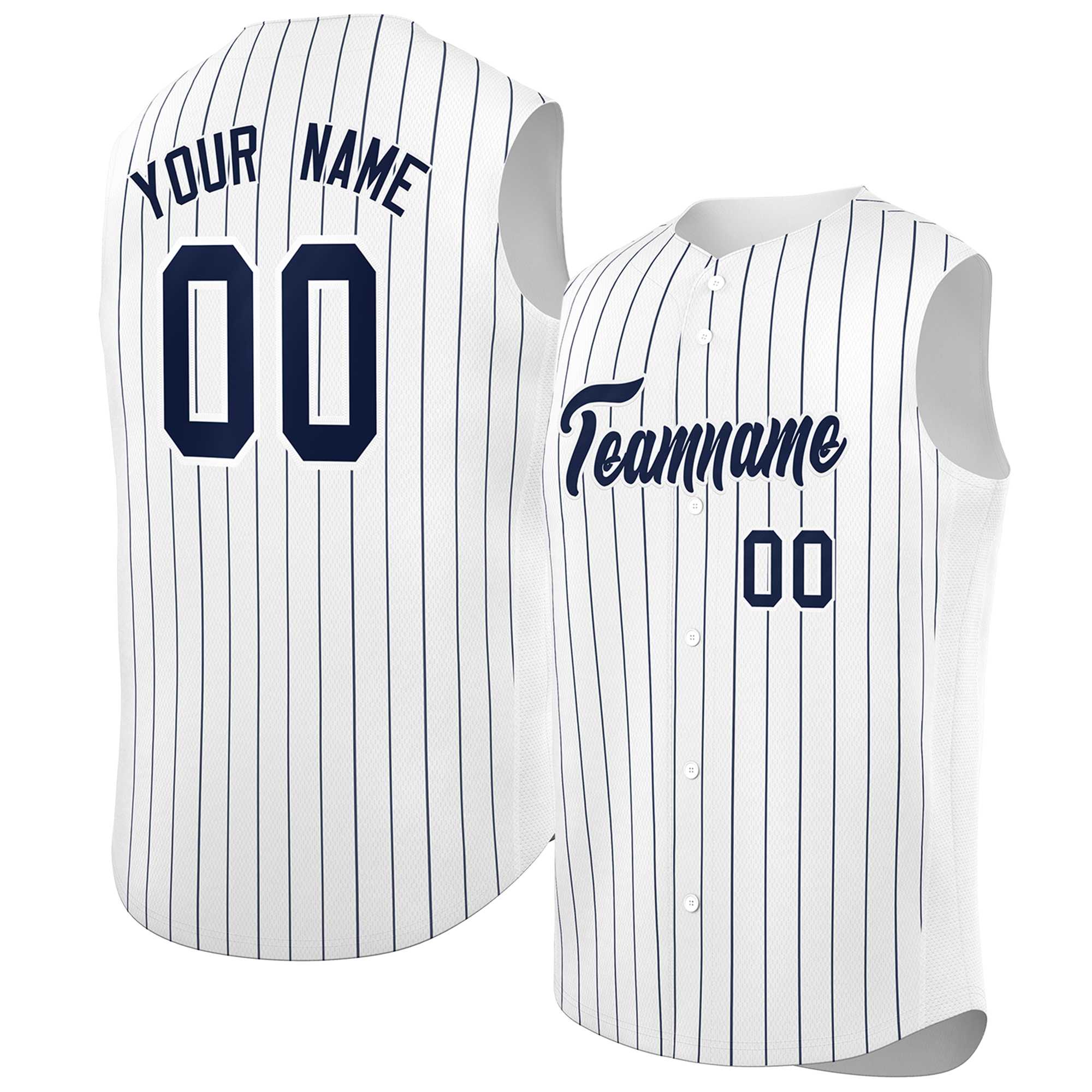 Maillot de baseball à rayures sans manches, personnalisé, blanc, bleu marine et blanc, à la mode