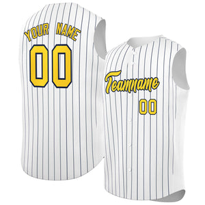 Maillot de baseball à rayures sans manches, personnalisé, blanc, or et marine, à la mode