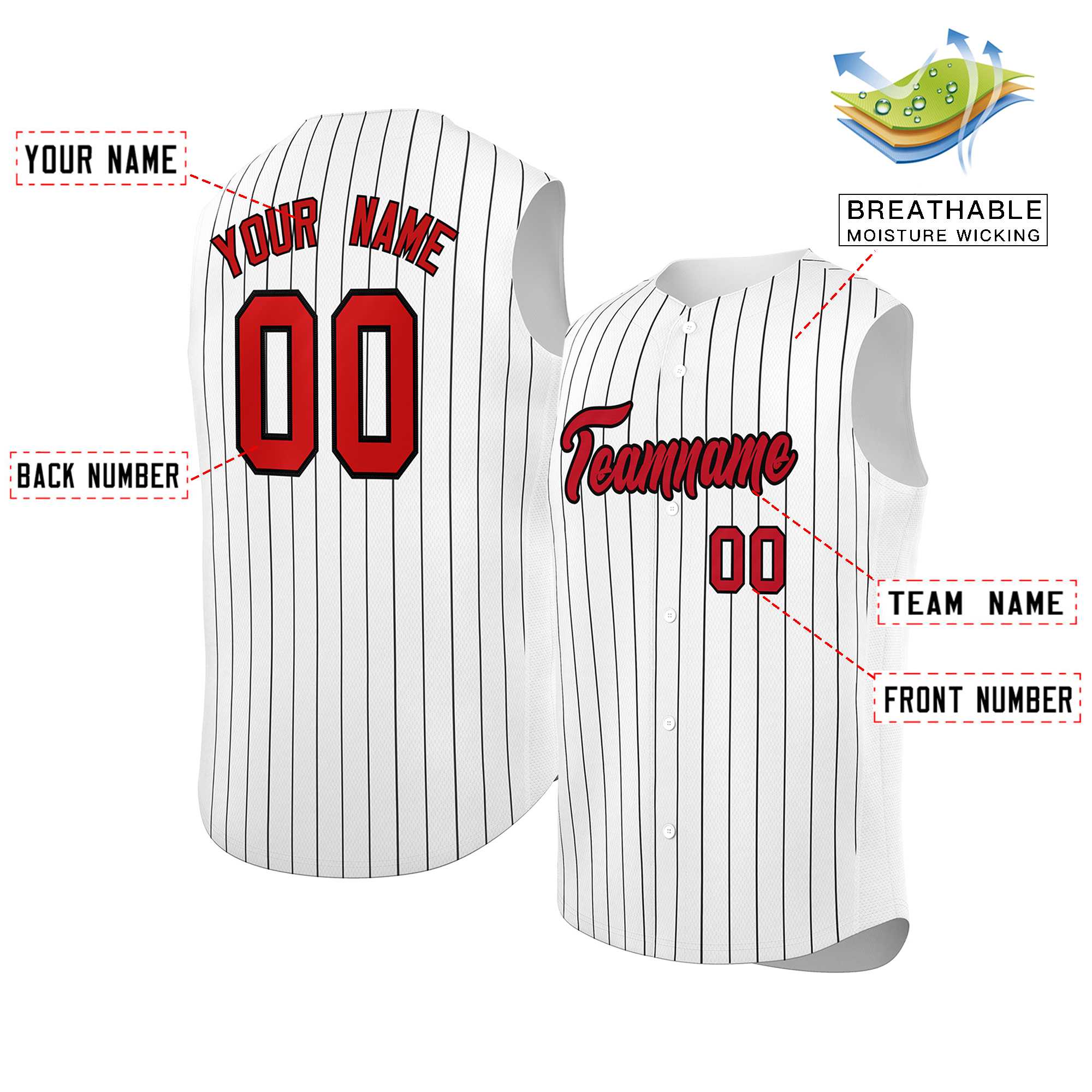 Custom White Red-Black Sleeveless Stripe Fashion Baseball Jersey