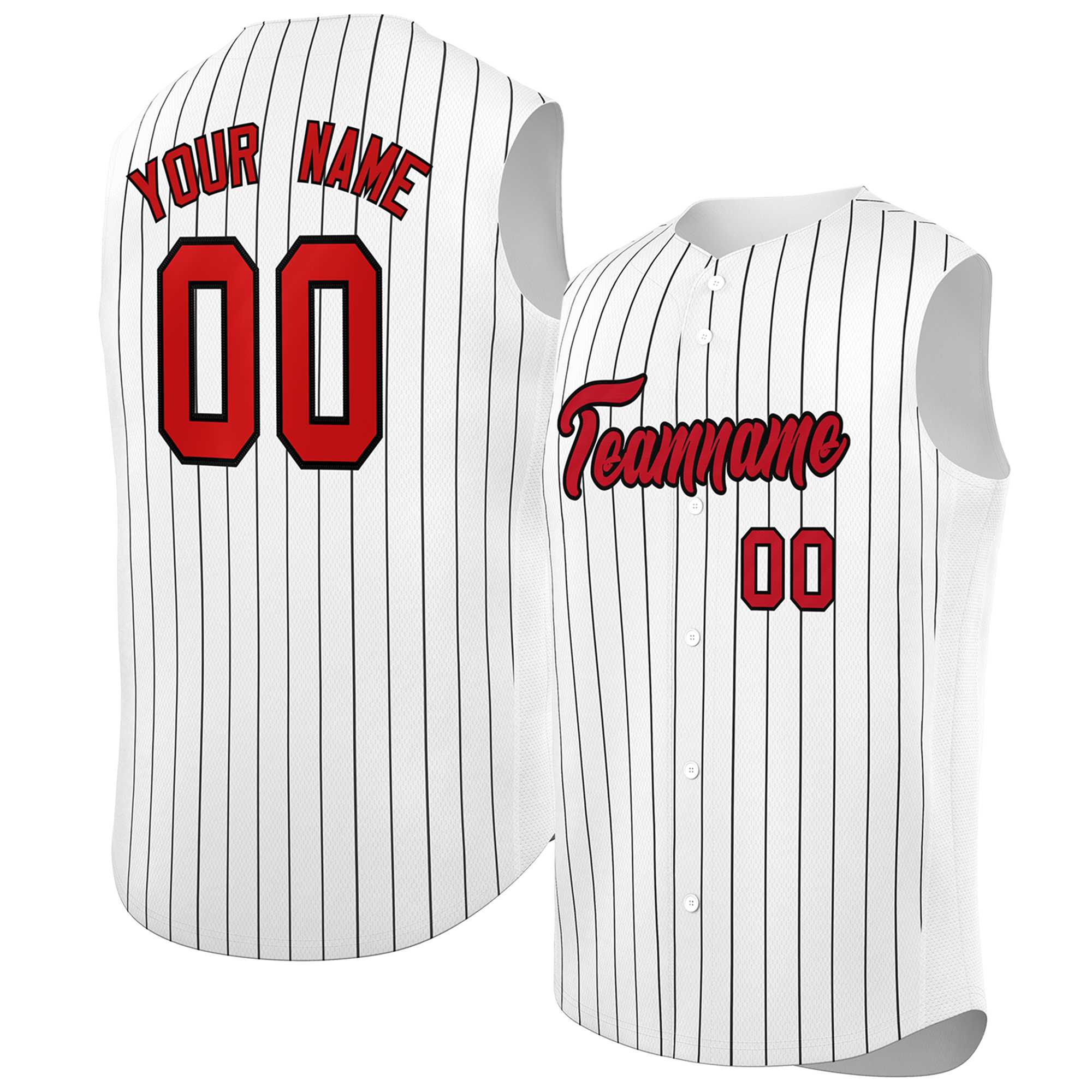 Custom White Red-Black Sleeveless Stripe Fashion Baseball Jersey