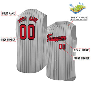 Maillot de baseball à rayures sans manches, personnalisé, gris, rouge-noir, à la mode