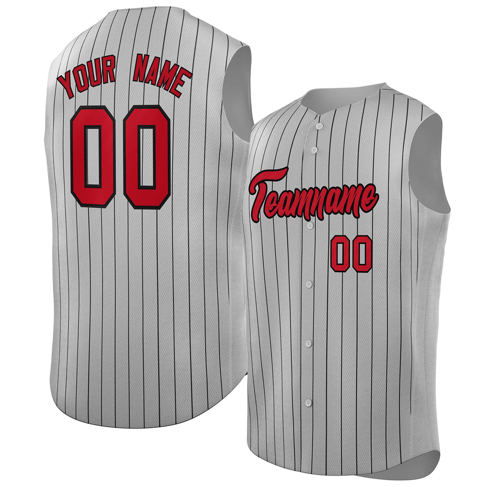 Maillot de baseball à rayures sans manches, personnalisé, gris, rouge-noir, à la mode