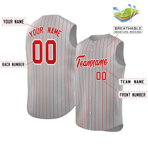 Maillot de baseball à rayures sans manches, personnalisé, gris, rouge et blanc, à la mode