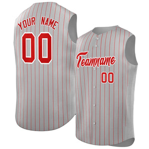 Maillot de baseball à rayures sans manches, personnalisé, gris, rouge et blanc, à la mode