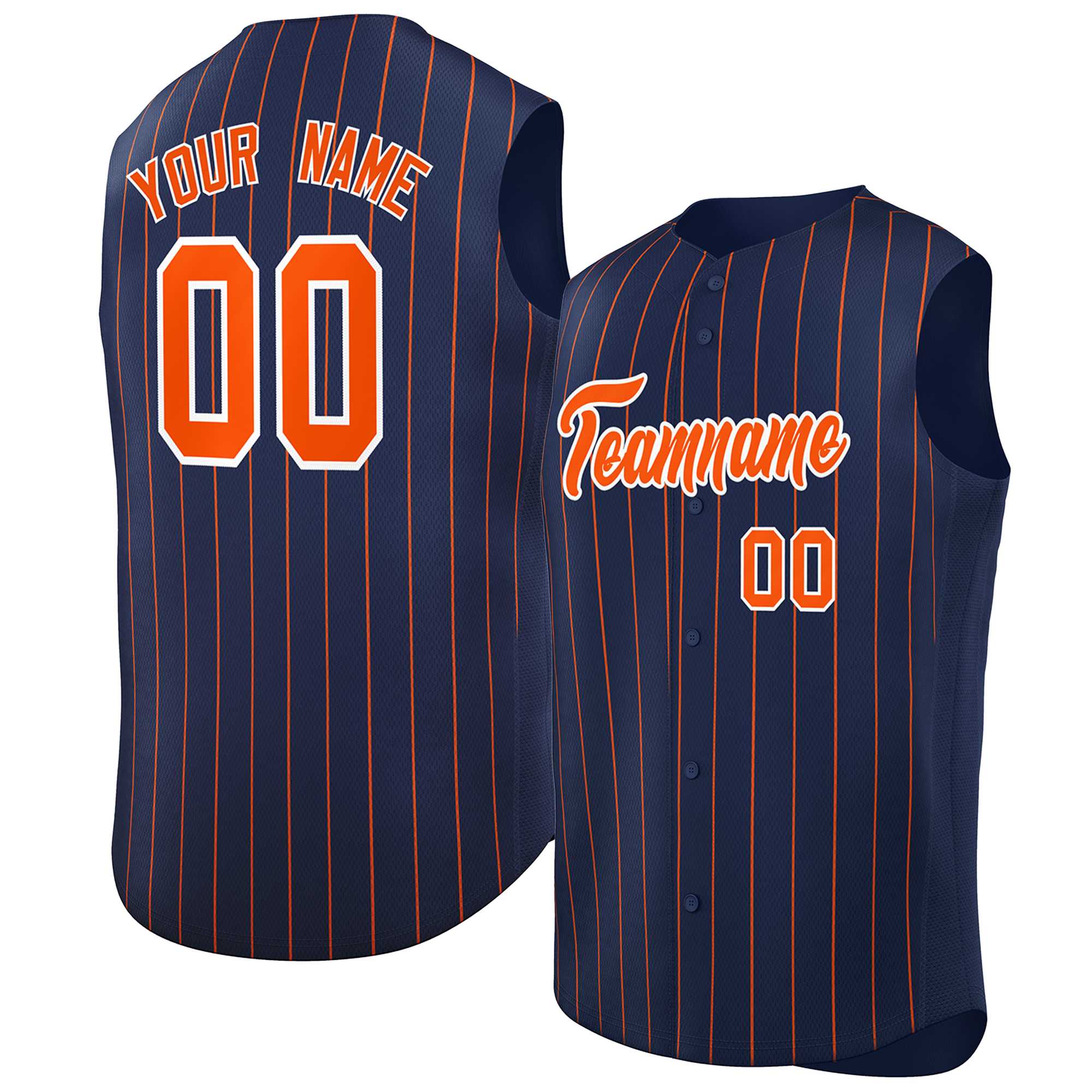 Custom Navy Orange-White Sleeveless Stripe Fashion Baseball Jersey