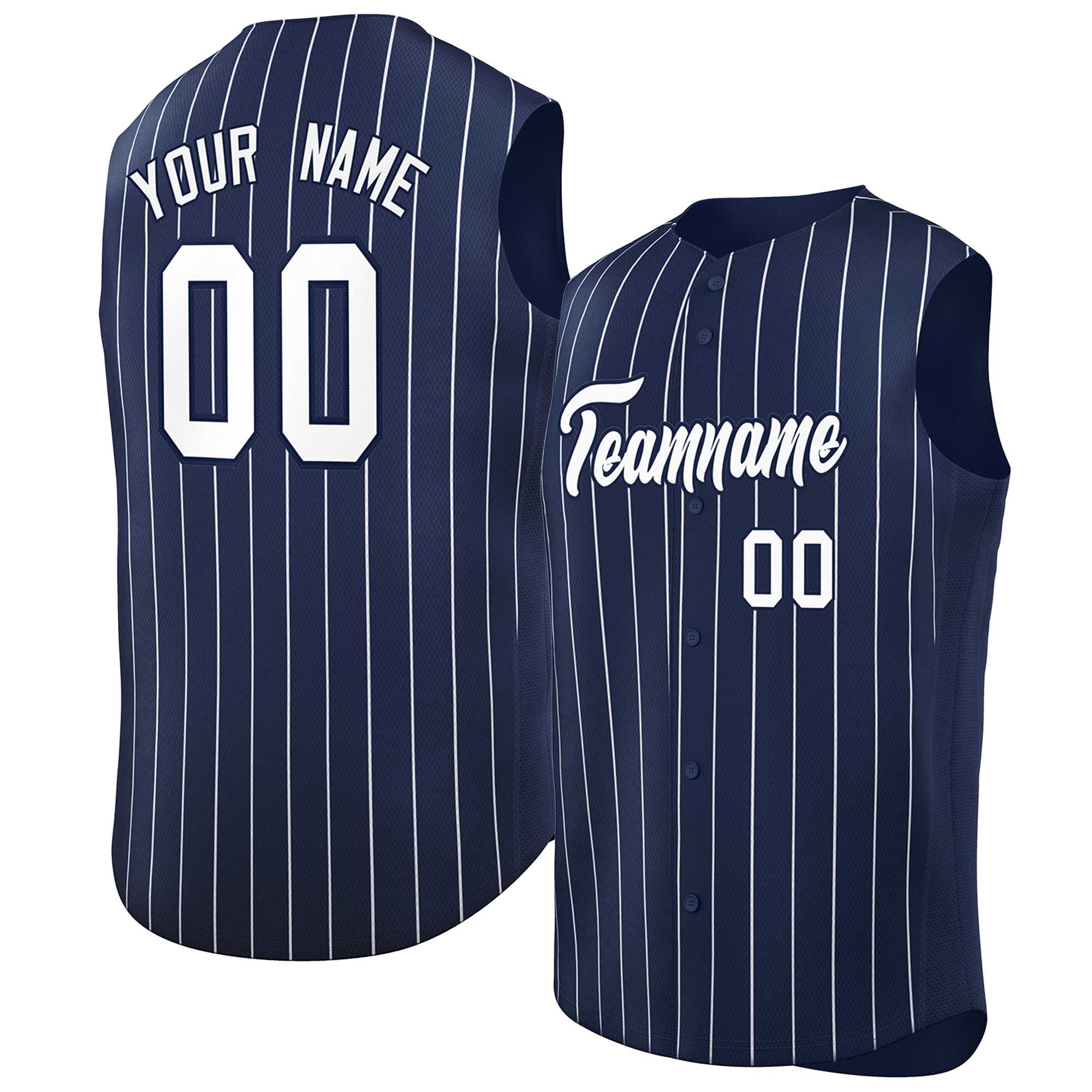 Custom Navy White-Navy Sleeveless Stripe Fashion Baseball Jersey