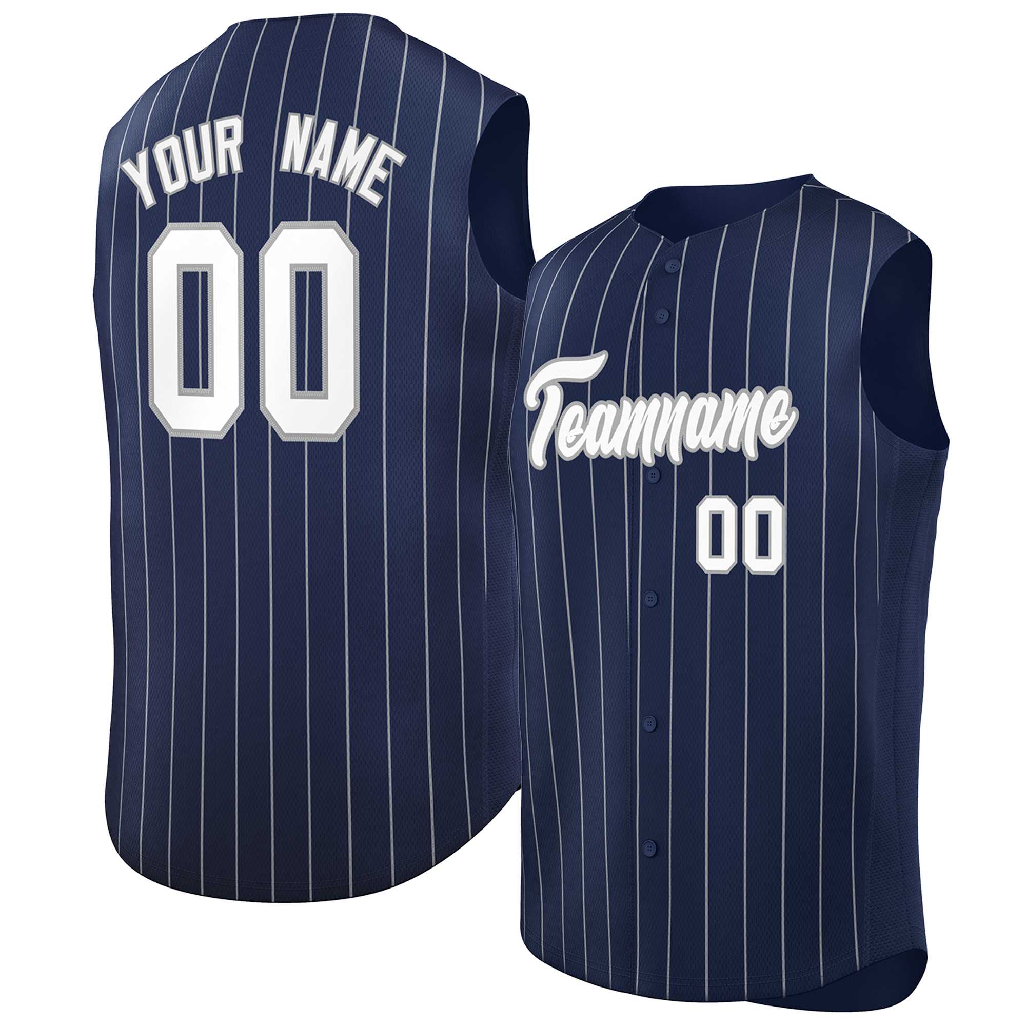 Custom Navy White-Gray Sleeveless Stripe Fashion Baseball Jersey