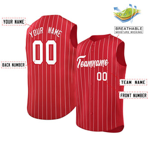 Maillot de baseball de mode à rayures sans manches rouge blanc-rouge personnalisé