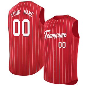 Maillot de baseball de mode à rayures sans manches rouge blanc-rouge personnalisé