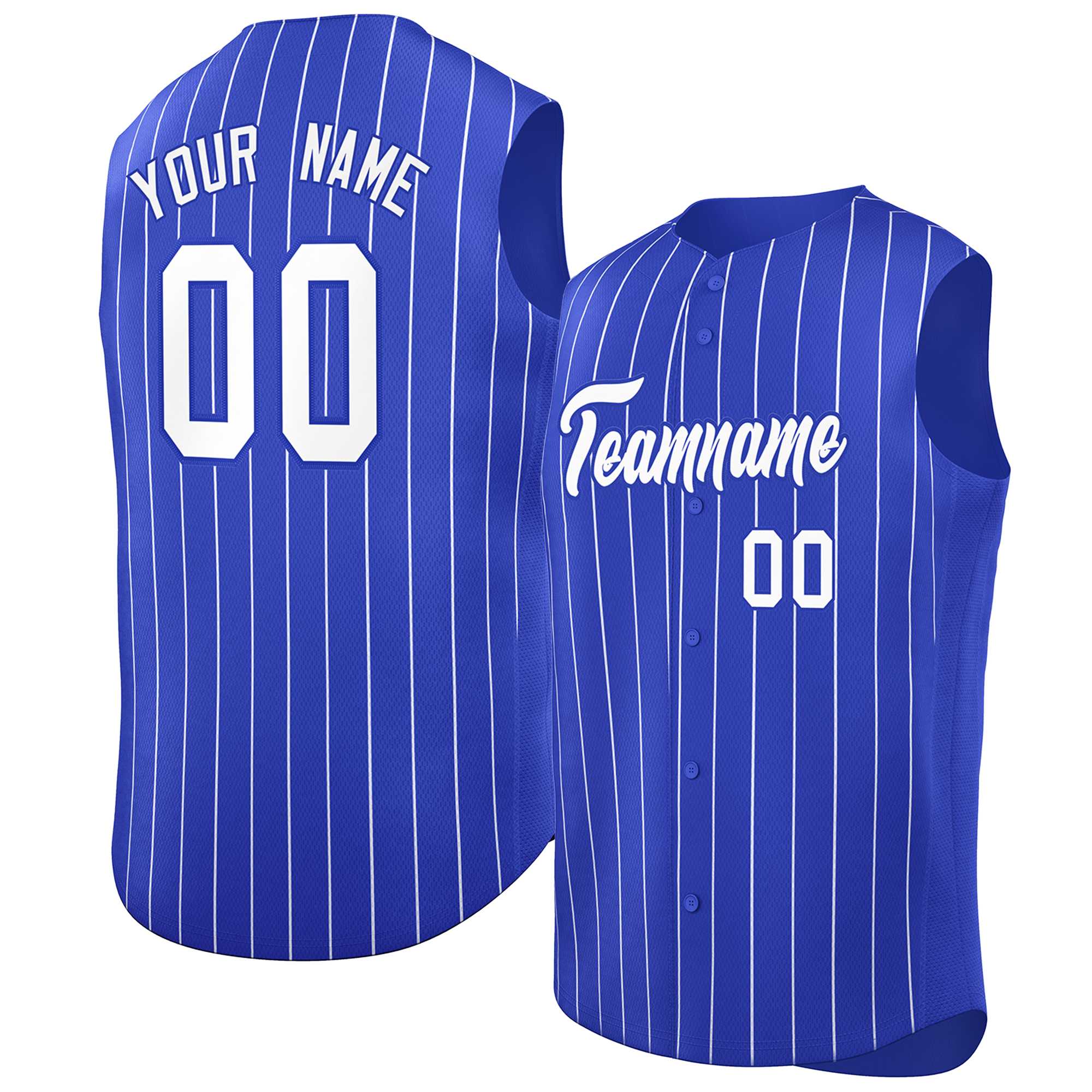 Maillot de baseball personnalisé à rayures sans manches Royal White-Royal