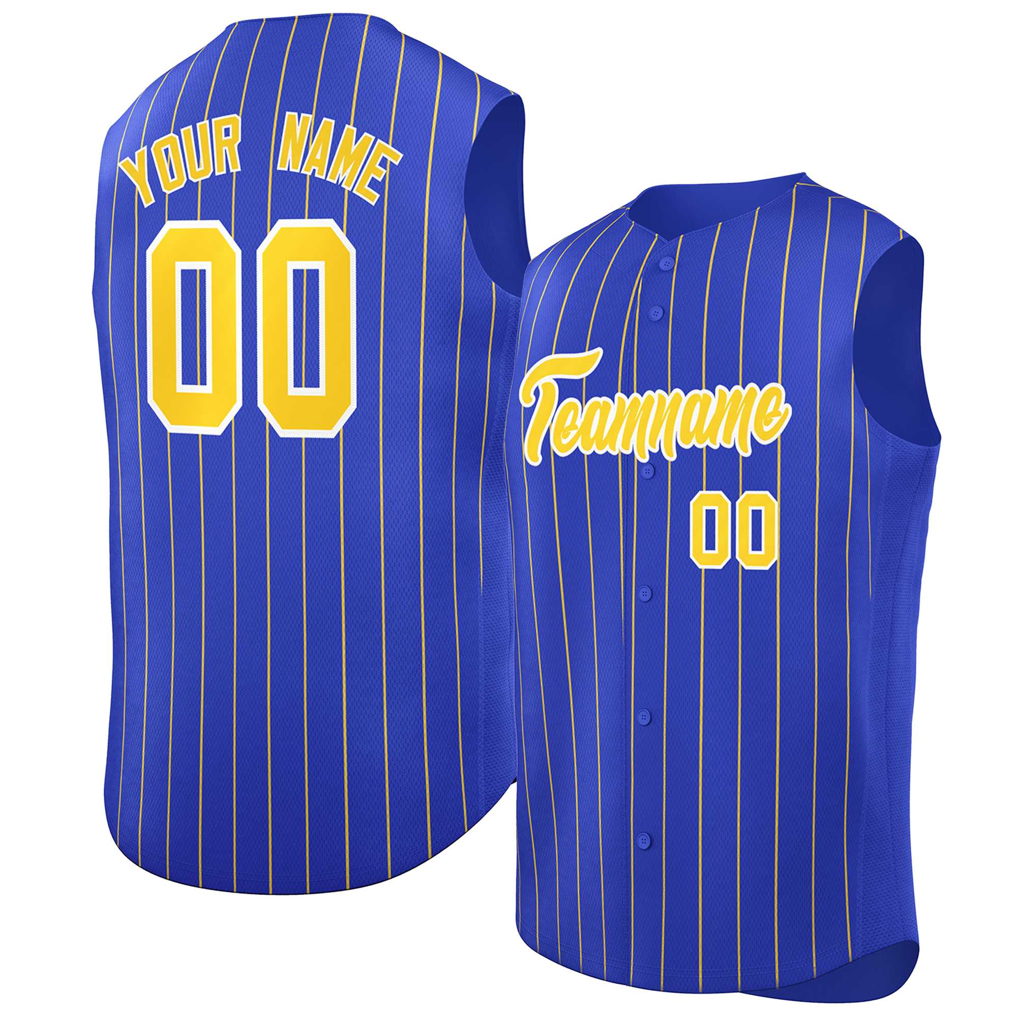 Maillot de baseball personnalisé à rayures sans manches Royal Gold-White