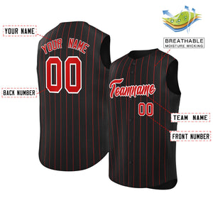 Custom Black Red-White Sleeveless Stripe Fashion Baseball Jersey