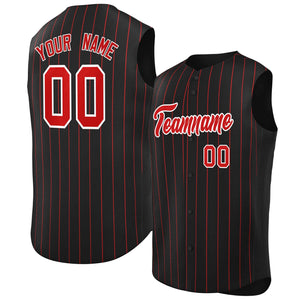 Custom Black Red-White Sleeveless Stripe Fashion Baseball Jersey