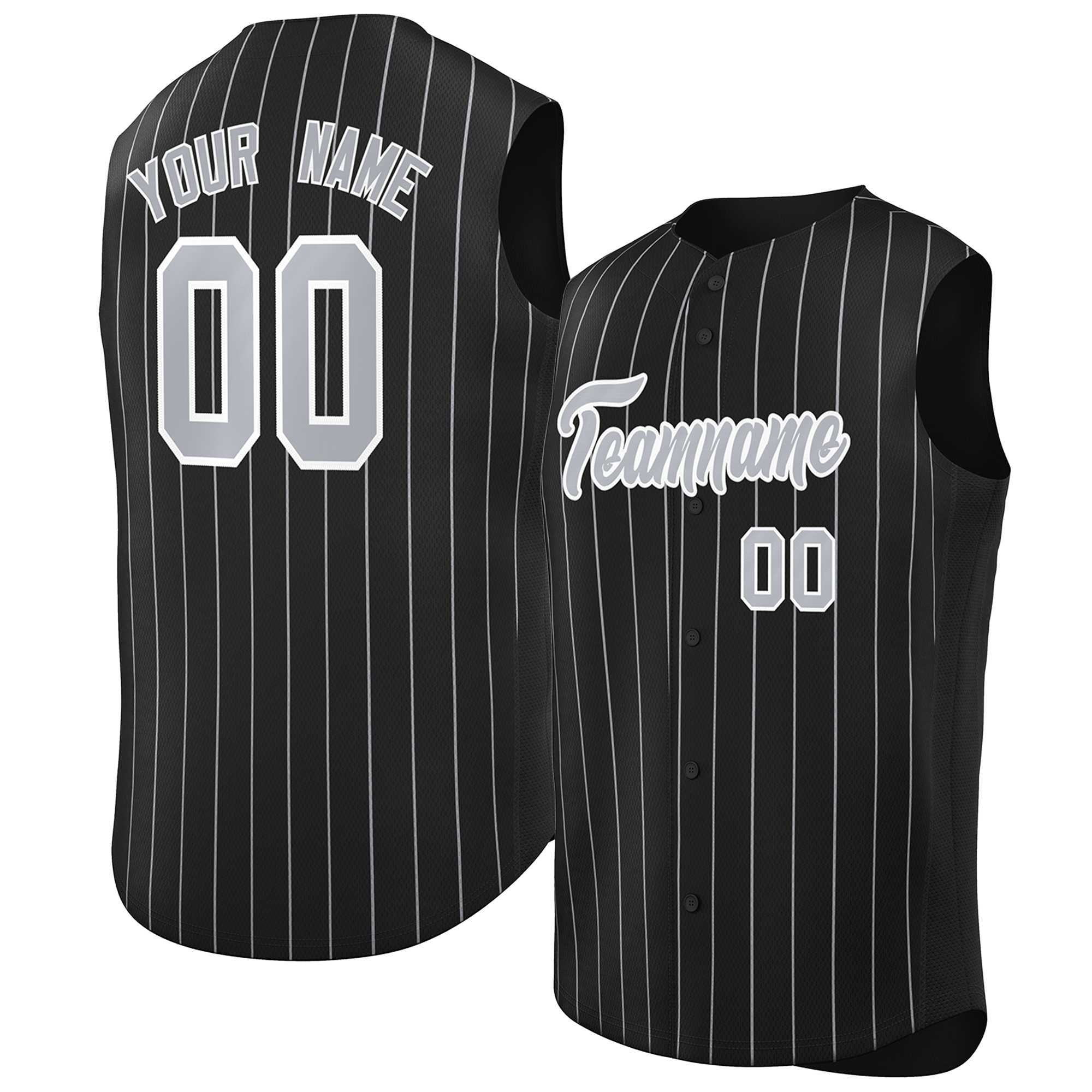 Maillot de baseball à rayures sans manches, personnalisé, noir, gris-blanc, à la mode