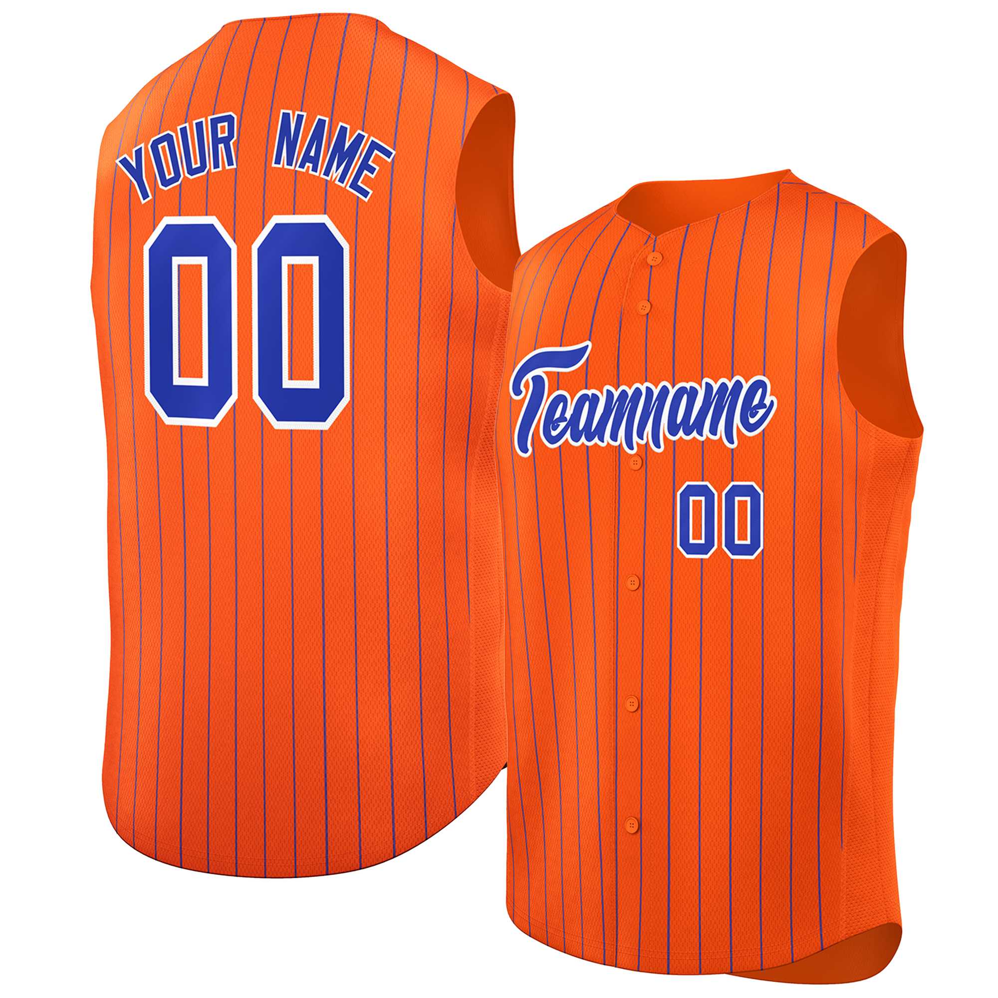 Maillot de baseball à rayures sans manches, personnalisé, Orange Royal-blanc, à la mode