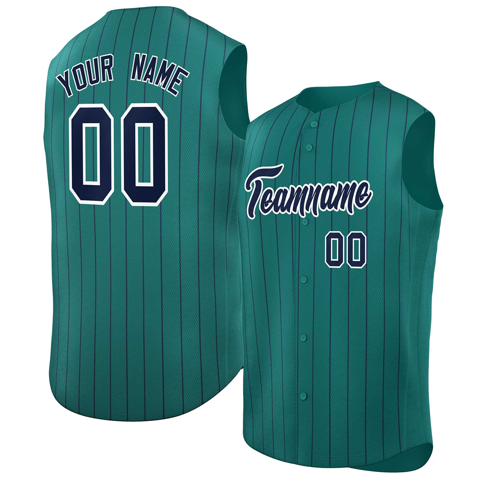 Custom Aqua Navy-White Sleeveless Stripe Fashion Baseball Jersey