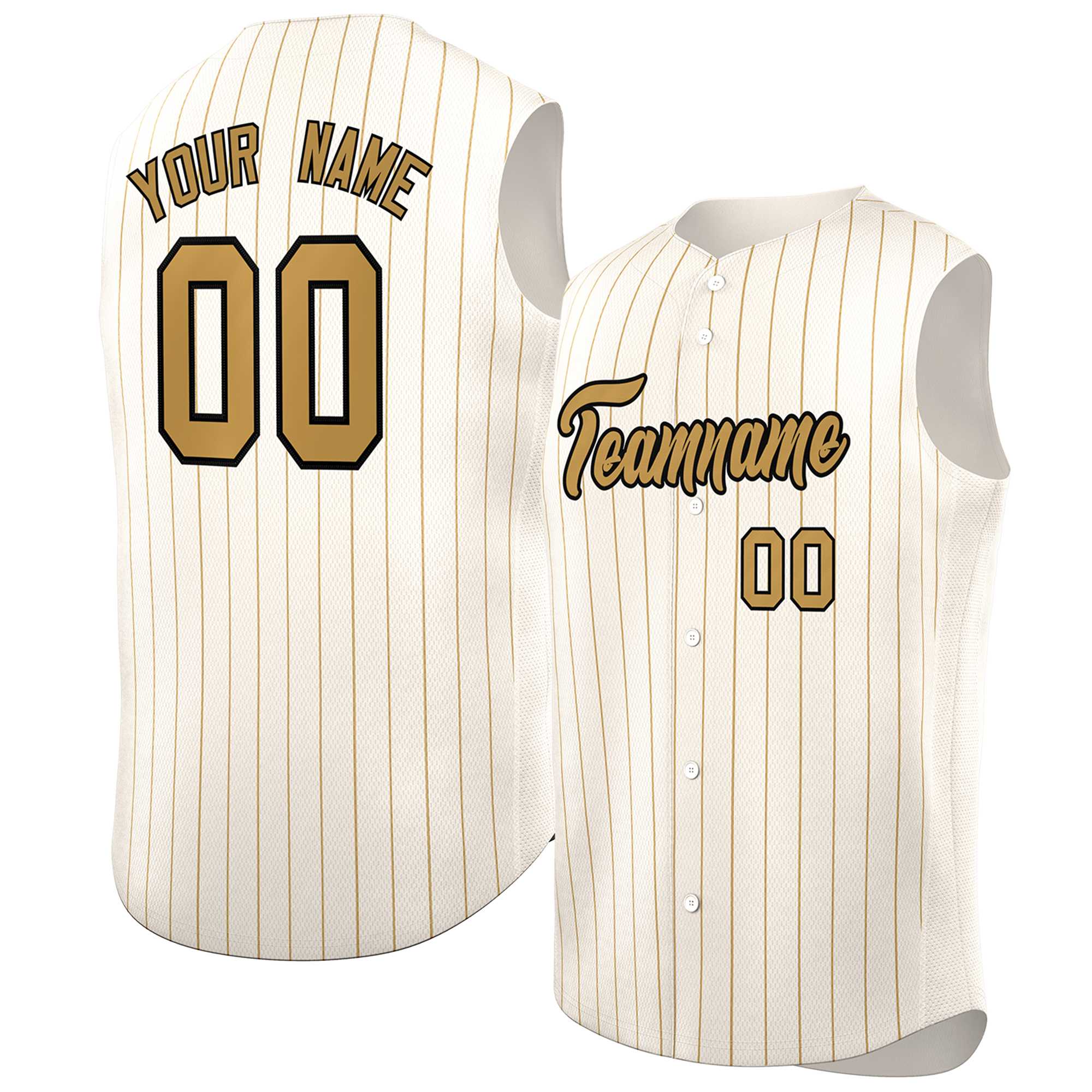 Maillot de baseball à rayures sans manches, crème personnalisé, vieux or-noir, à la mode