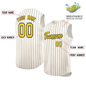 Maillot de baseball à rayures sans manches, personnalisé, crème, or et noir, à la mode