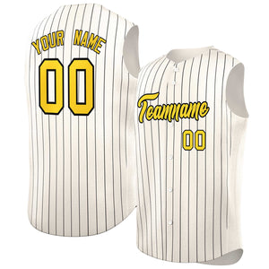 Maillot de baseball à rayures sans manches, personnalisé, crème, or et noir, à la mode