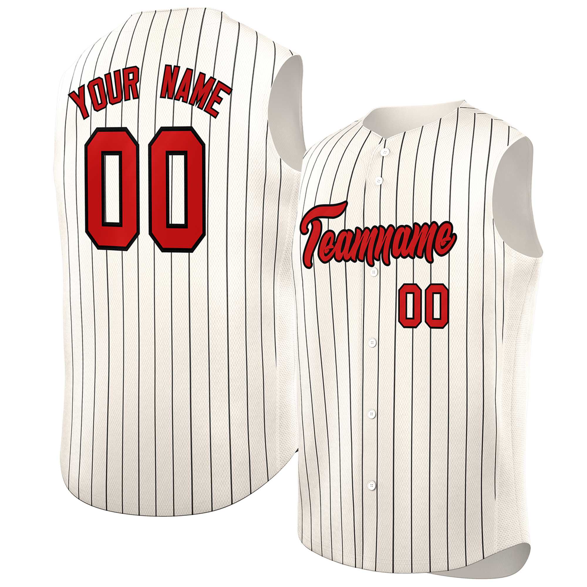 Maillot de baseball à rayures sans manches, crème, rouge-noir, personnalisé, à la mode