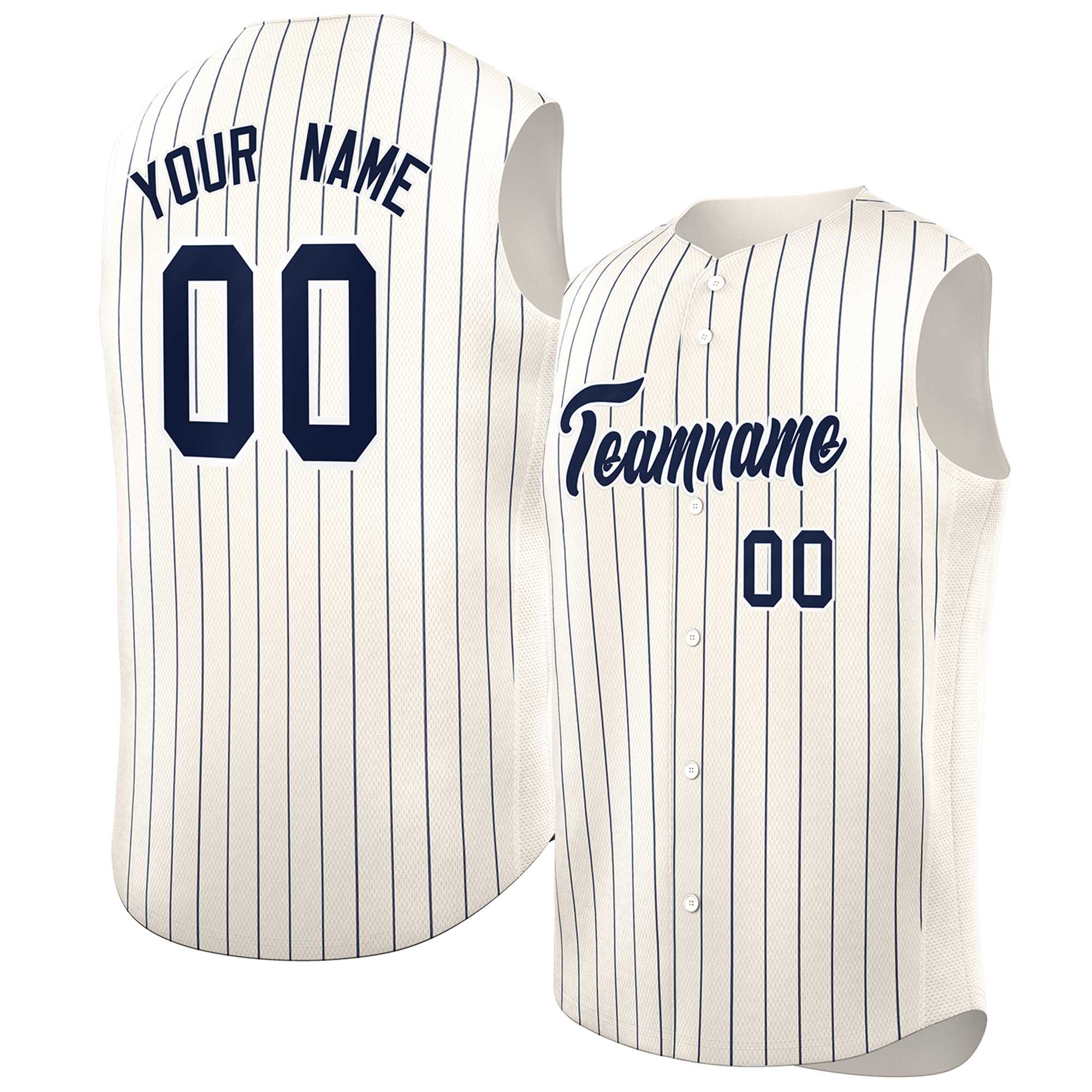 Maillot de baseball à rayures sans manches, personnalisé, crème, bleu marine et blanc, à la mode