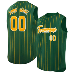 Custom Green Yellow-White Sleeveless Stripe Fashion Baseball Jersey