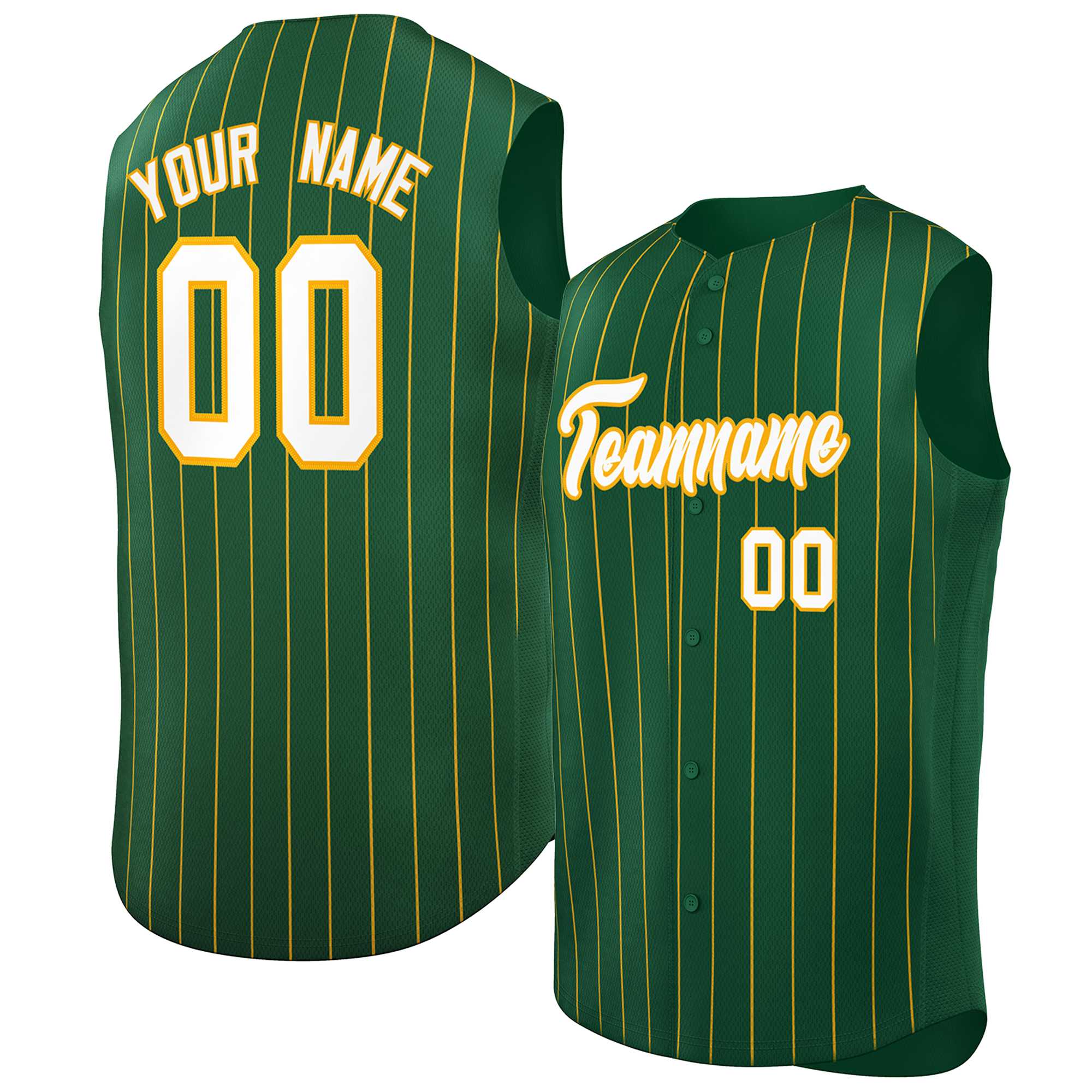 Maillot de baseball à rayures sans manches, vert, blanc et jaune, personnalisé, à la mode