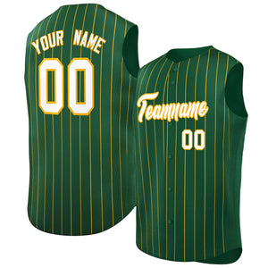 Custom Green White-Yellow Sleeveless Stripe Fashion Baseball Jersey