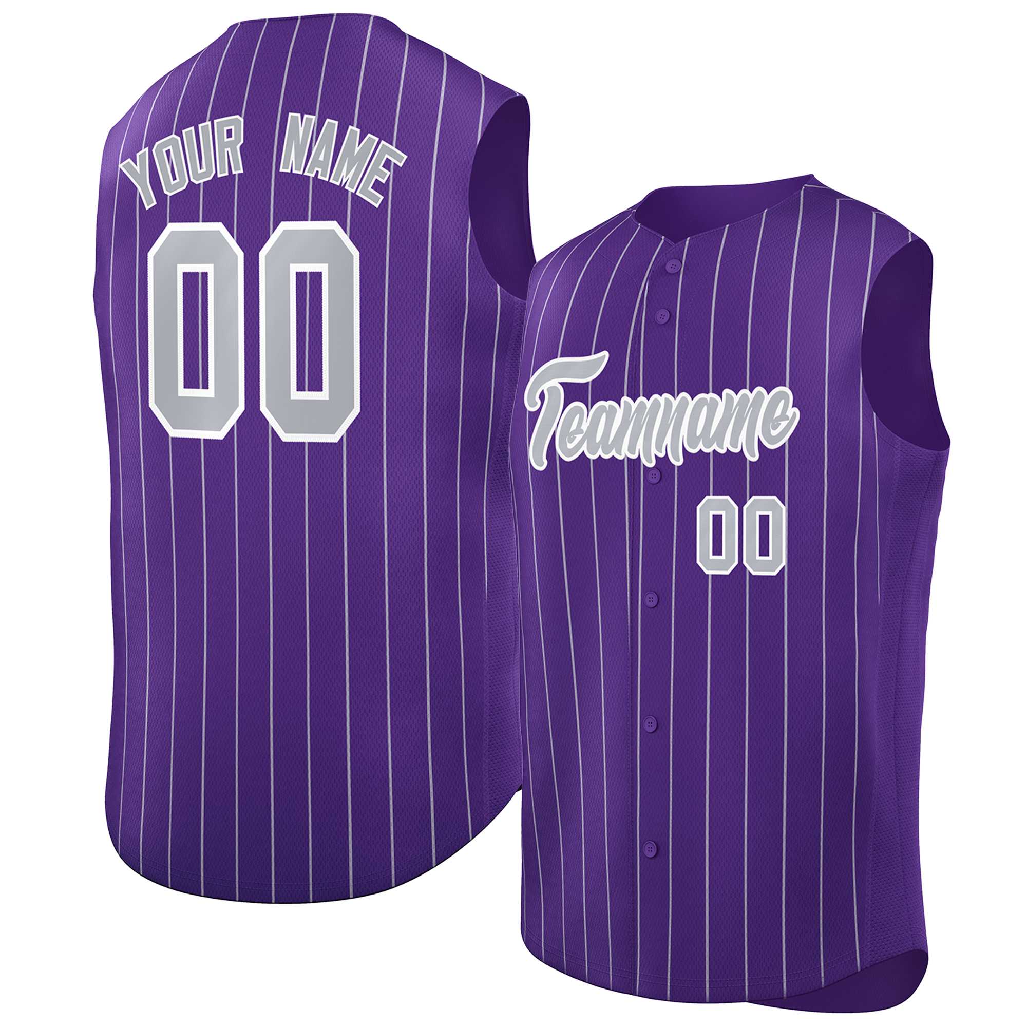 Custom Purple Gray-White Sleeveless Stripe Fashion Baseball Jersey