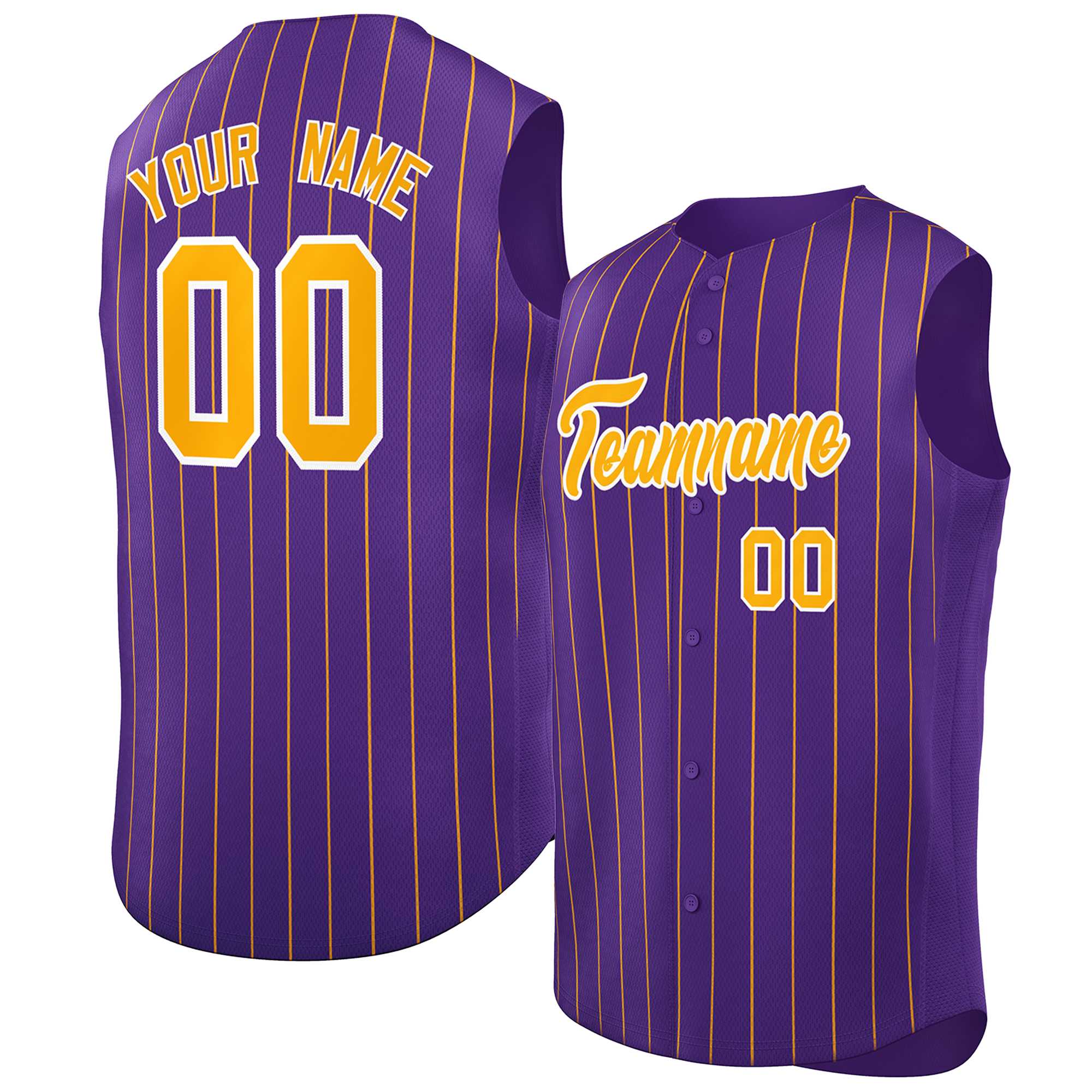 Custom Purple Yellow-White Sleeveless Stripe Fashion Baseball Jersey