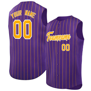 Maillot de baseball à rayures sans manches, personnalisé, violet, jaune-blanc, à la mode