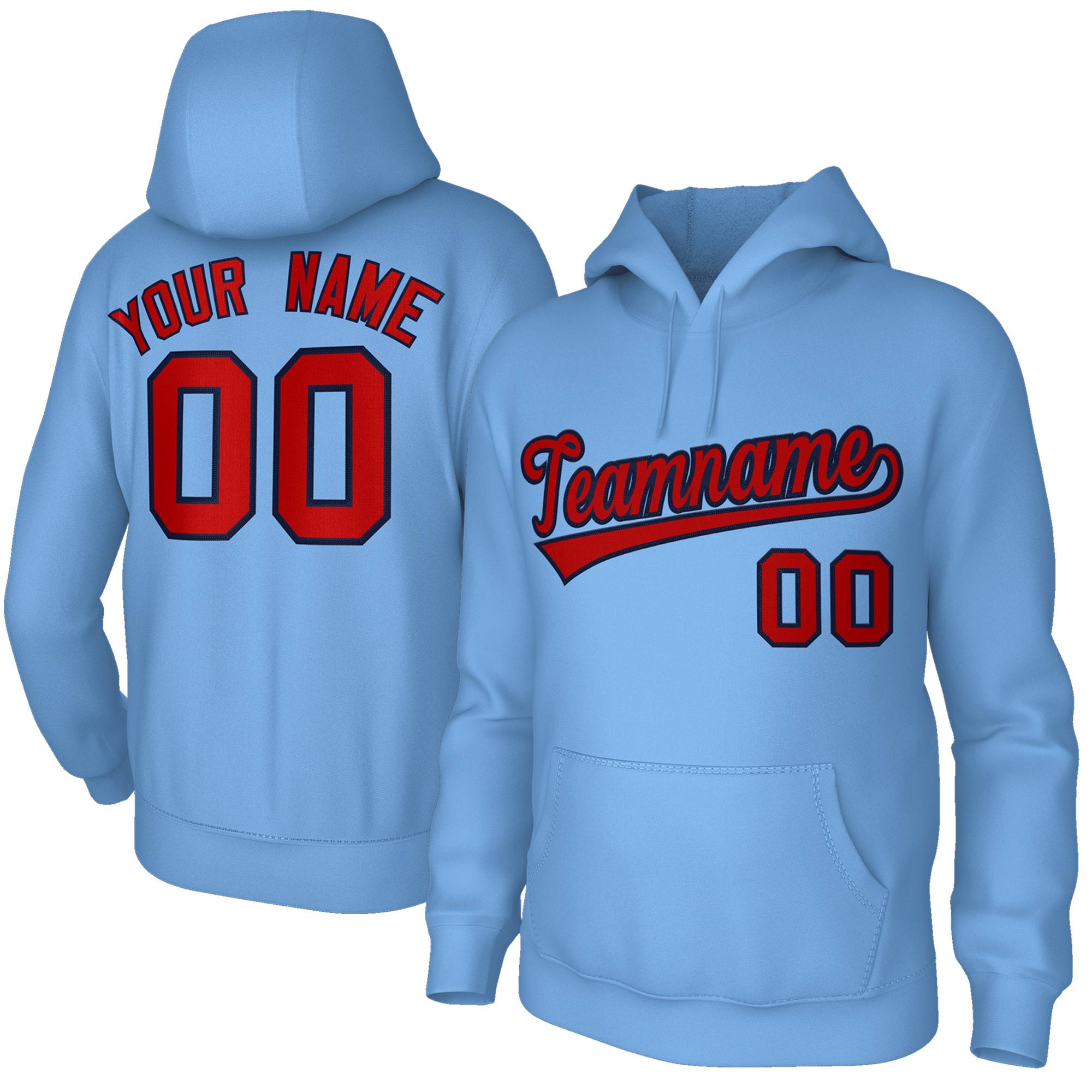 Custom Classic Style Hoodie Athletic Pullover Lt Blue Sweatshirt