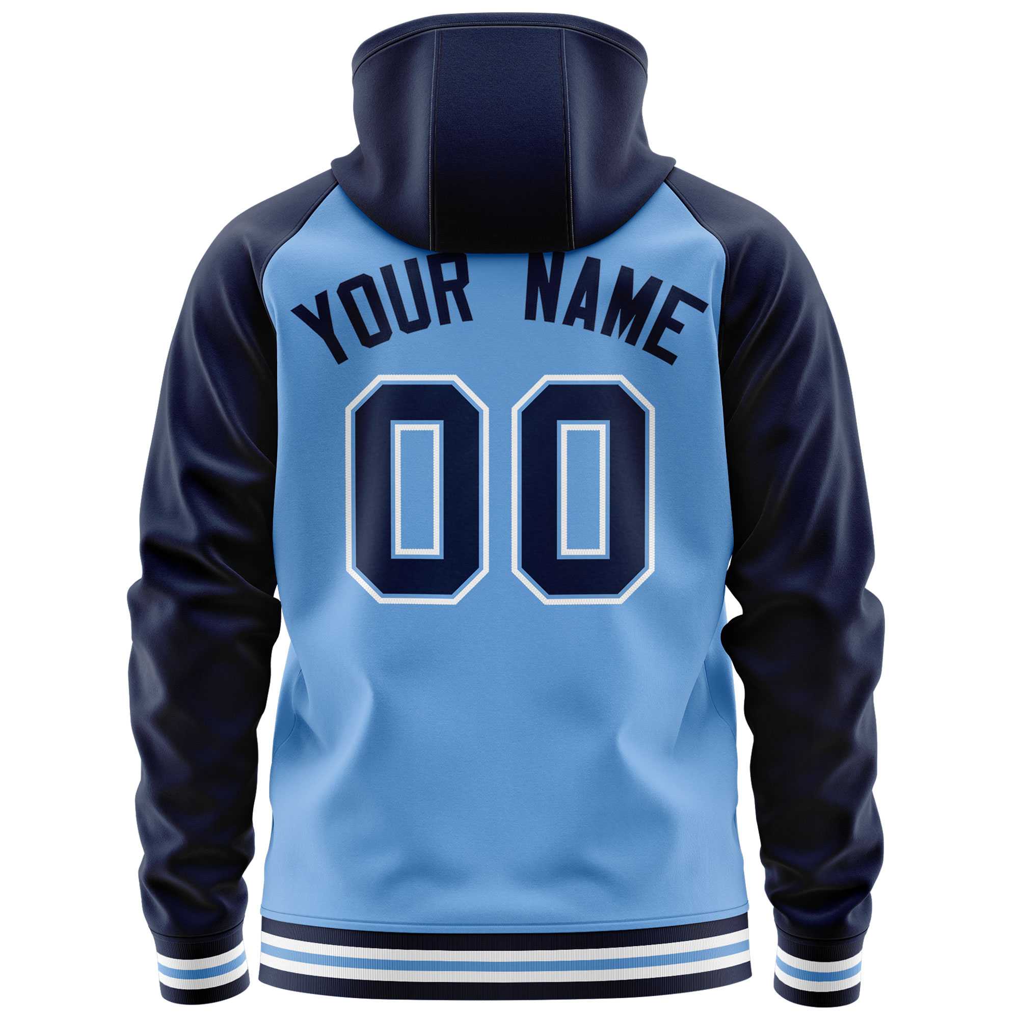 Custom Stitched Powder Blue Navy Raglan Sleeves Sports Full-Zip Sweatshirt Hoodie